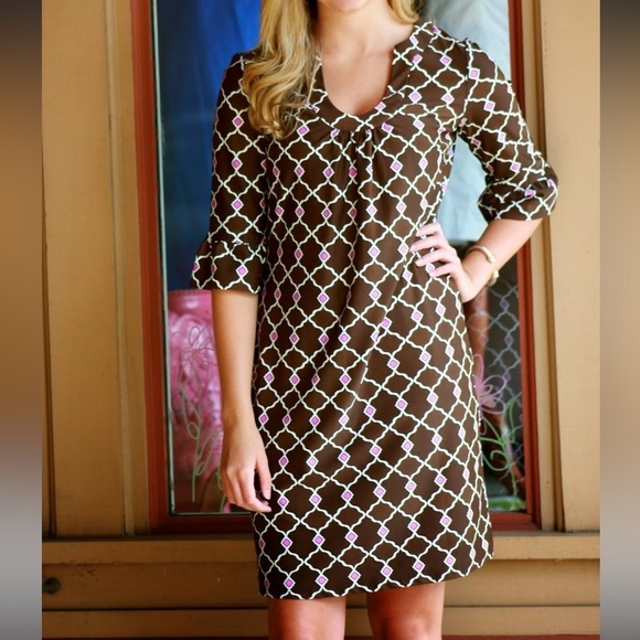 Jude Connally Dresses & Skirts - Jude Connally Brown Pink Print Dress XS Extra Small P1